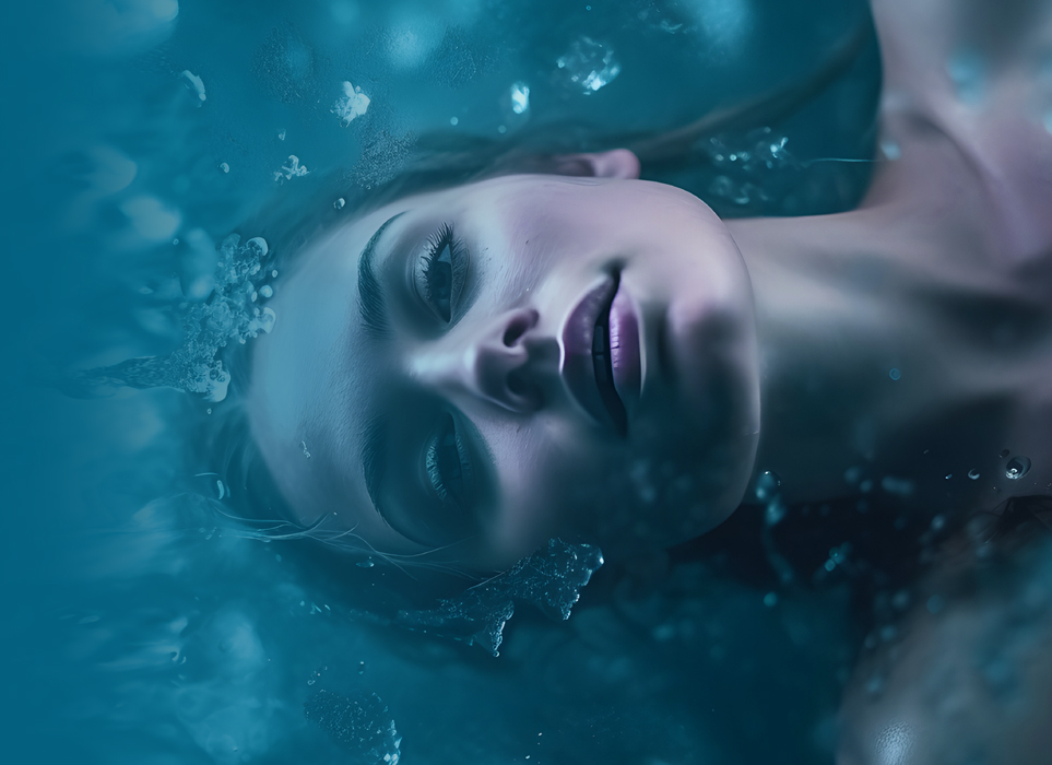 Femme dans l'eau regardant vers le spectateur
